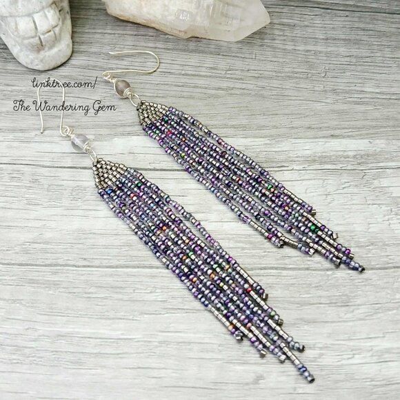 Fluorite Gemstone Beaded Fringe Cascade Shoulder Duster Dangle Earrings 5.5" - Picture 4 of 8